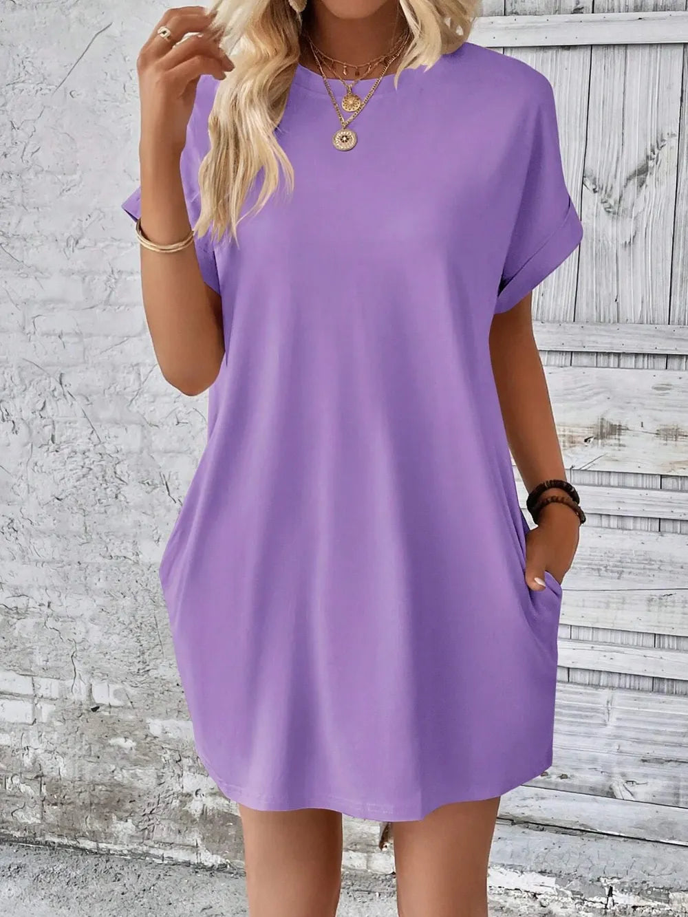 Elegant Round Neck Short Sleeve Mini Dress