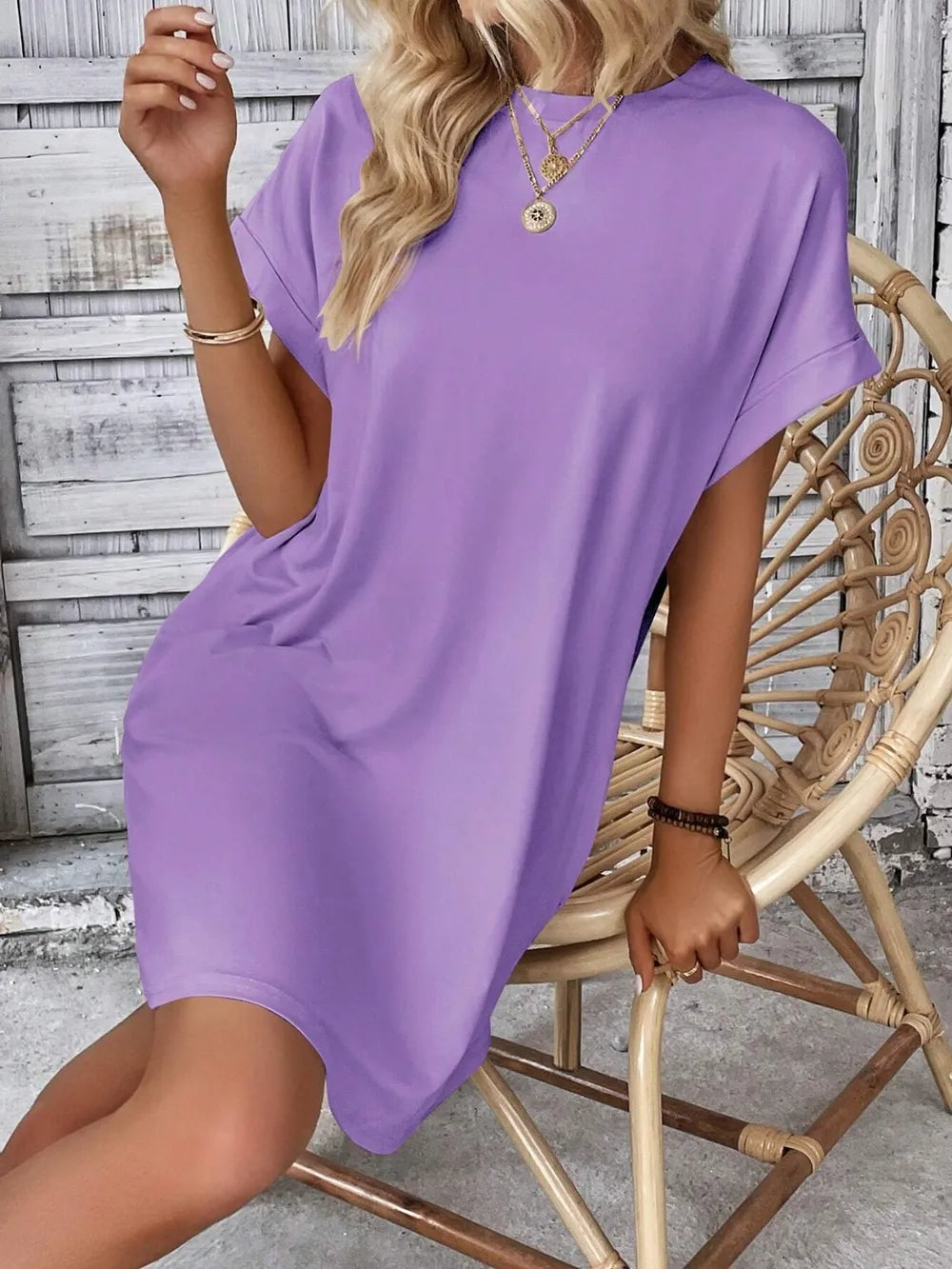 Elegant Round Neck Short Sleeve Mini Dress