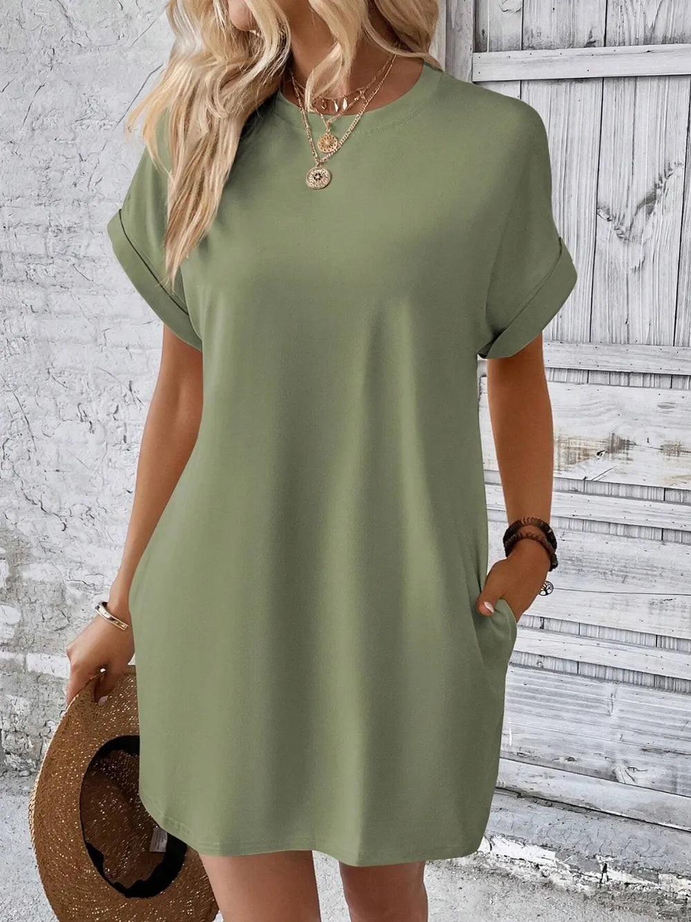Elegant Round Neck Short Sleeve Mini Dress