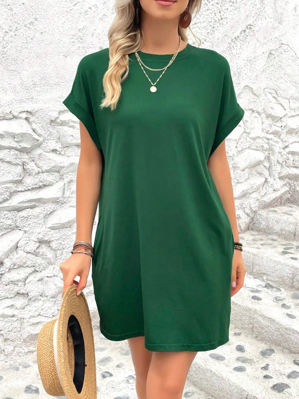 Elegant Round Neck Short Sleeve Mini Dress