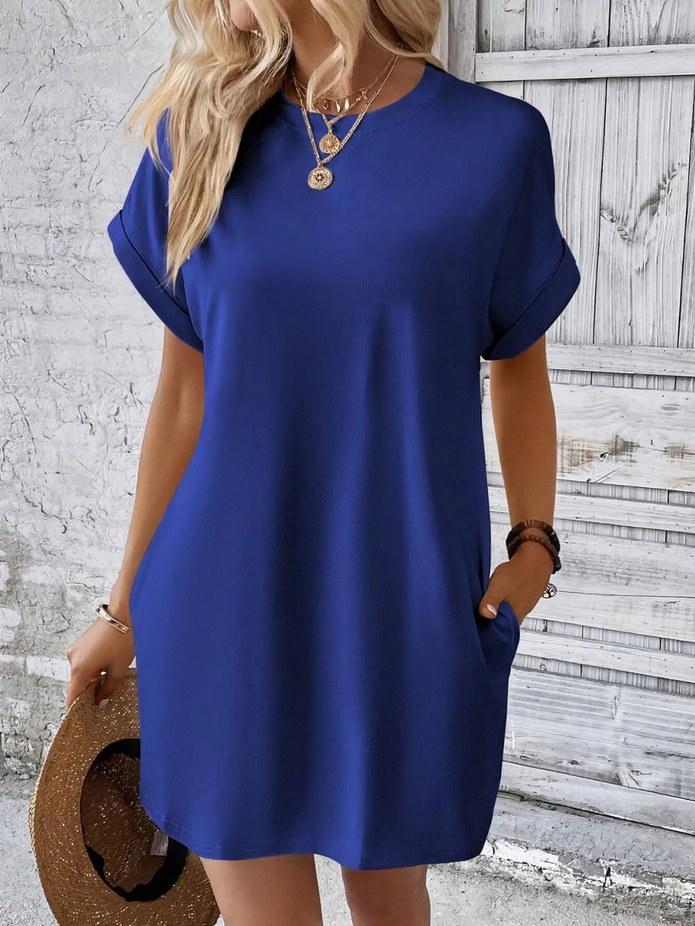 Elegant Round Neck Short Sleeve Mini Dress