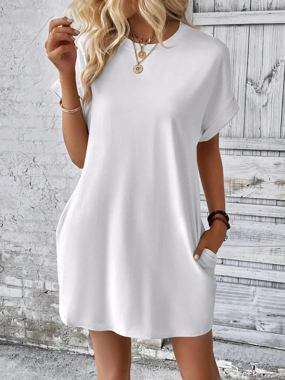 Elegant Round Neck Short Sleeve Mini Dress