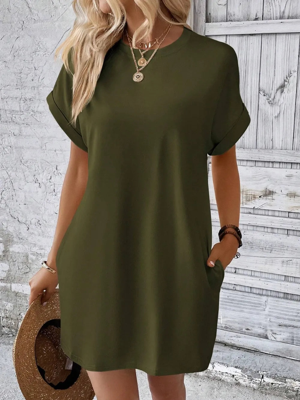 Elegant Round Neck Short Sleeve Mini Dress