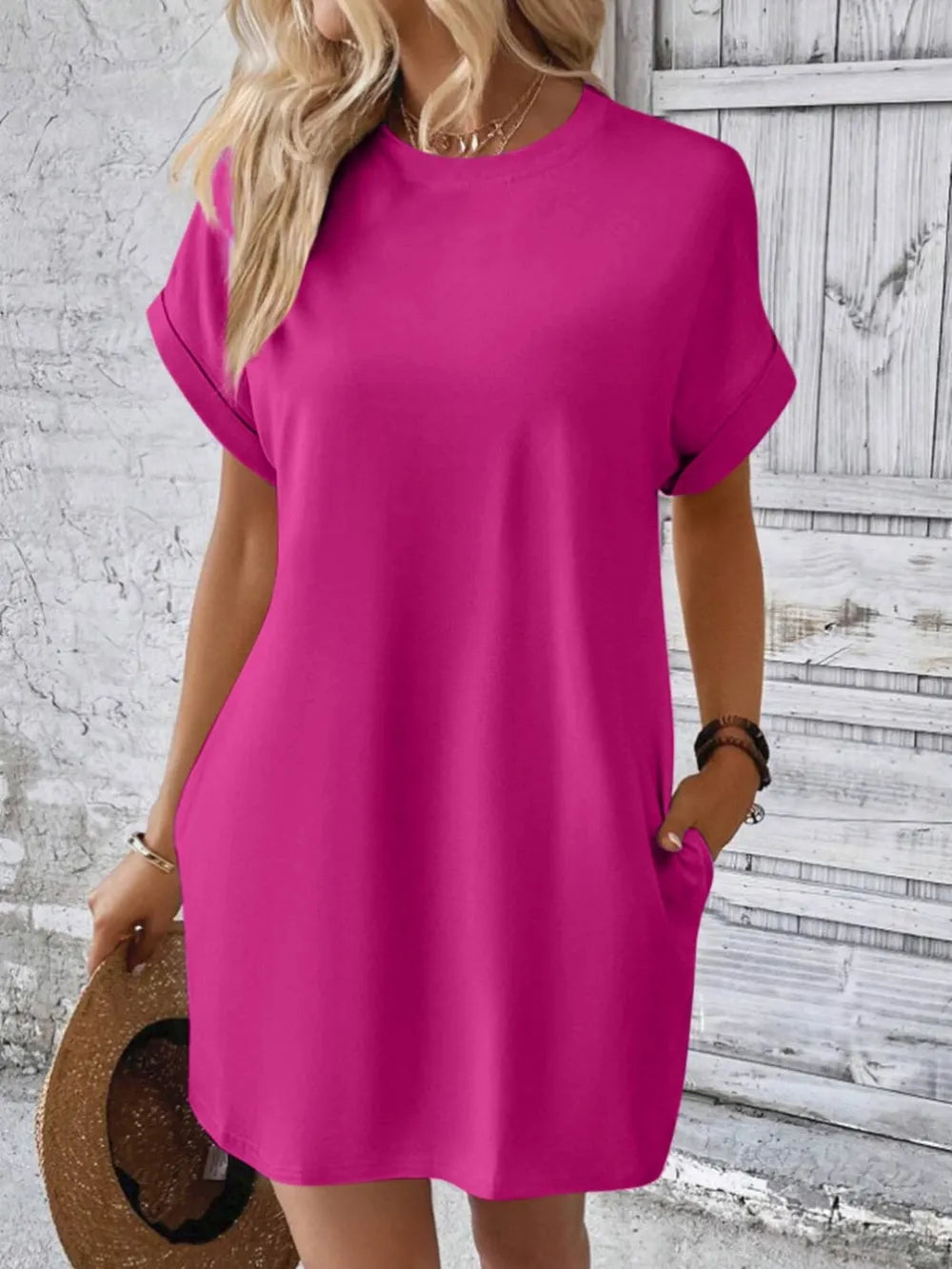 Elegant Round Neck Short Sleeve Mini Dress