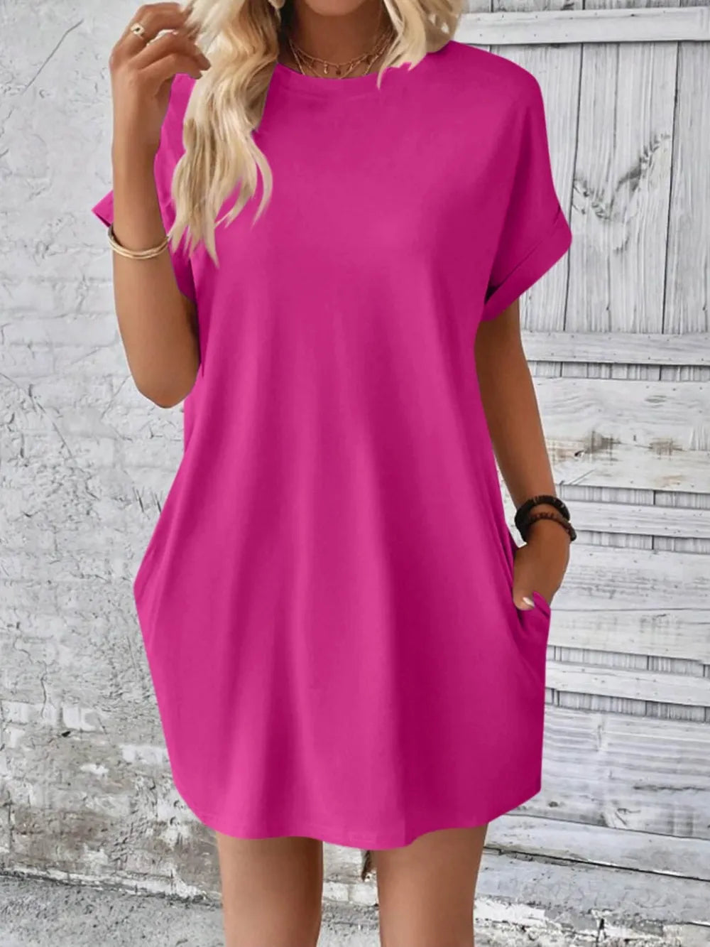 Elegant Round Neck Short Sleeve Mini Dress