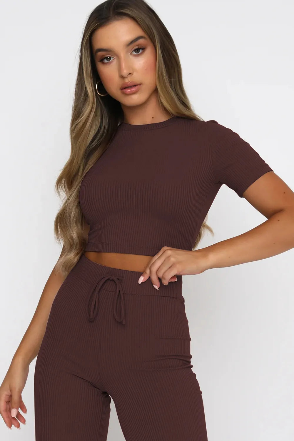 Round Neck Short Sleeve Top and Pants Set - Korvel