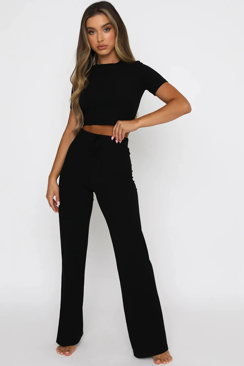 Round Neck Short Sleeve Top and Pants Set - Korvel