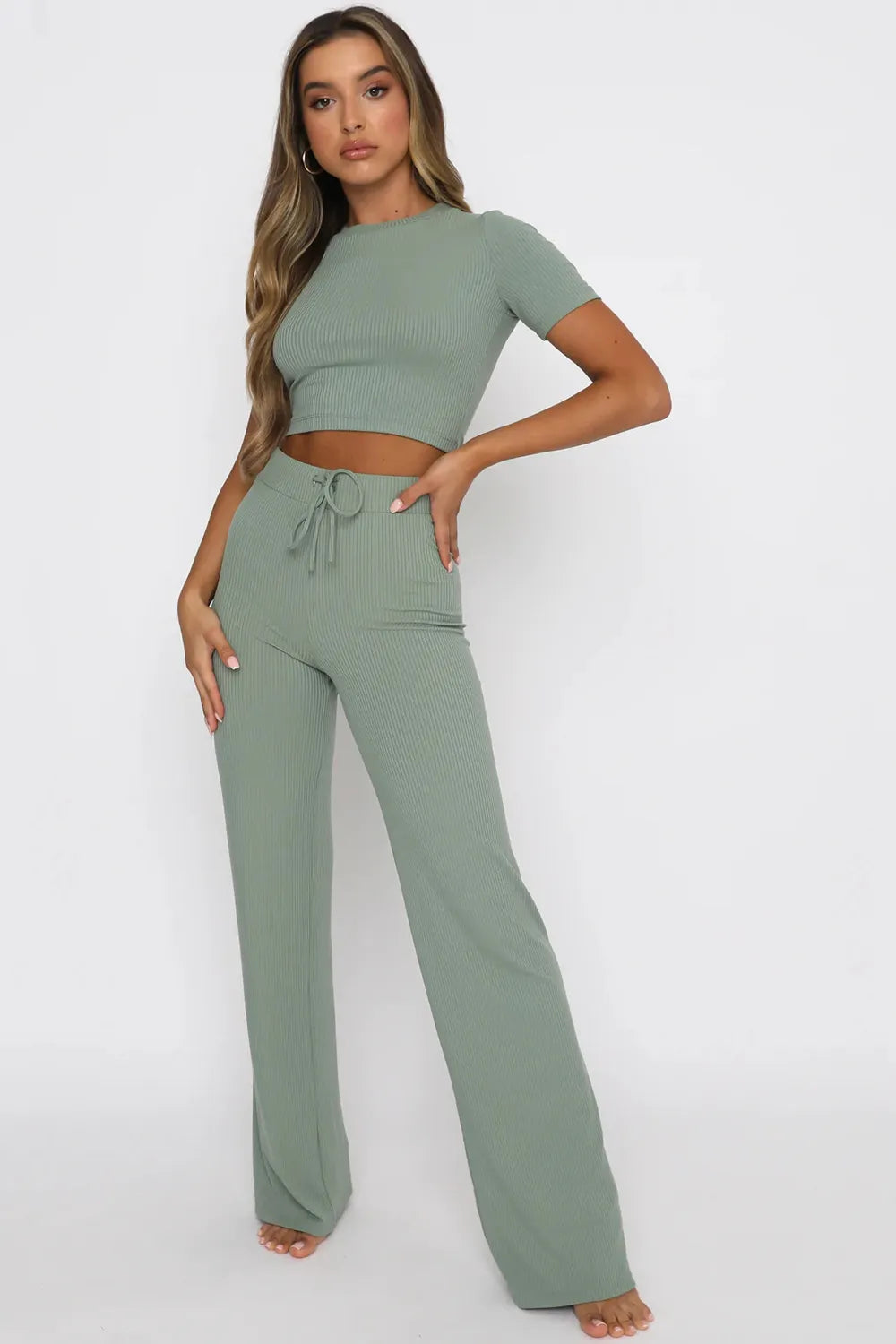 Round Neck Short Sleeve Top and Pants Set - Korvel