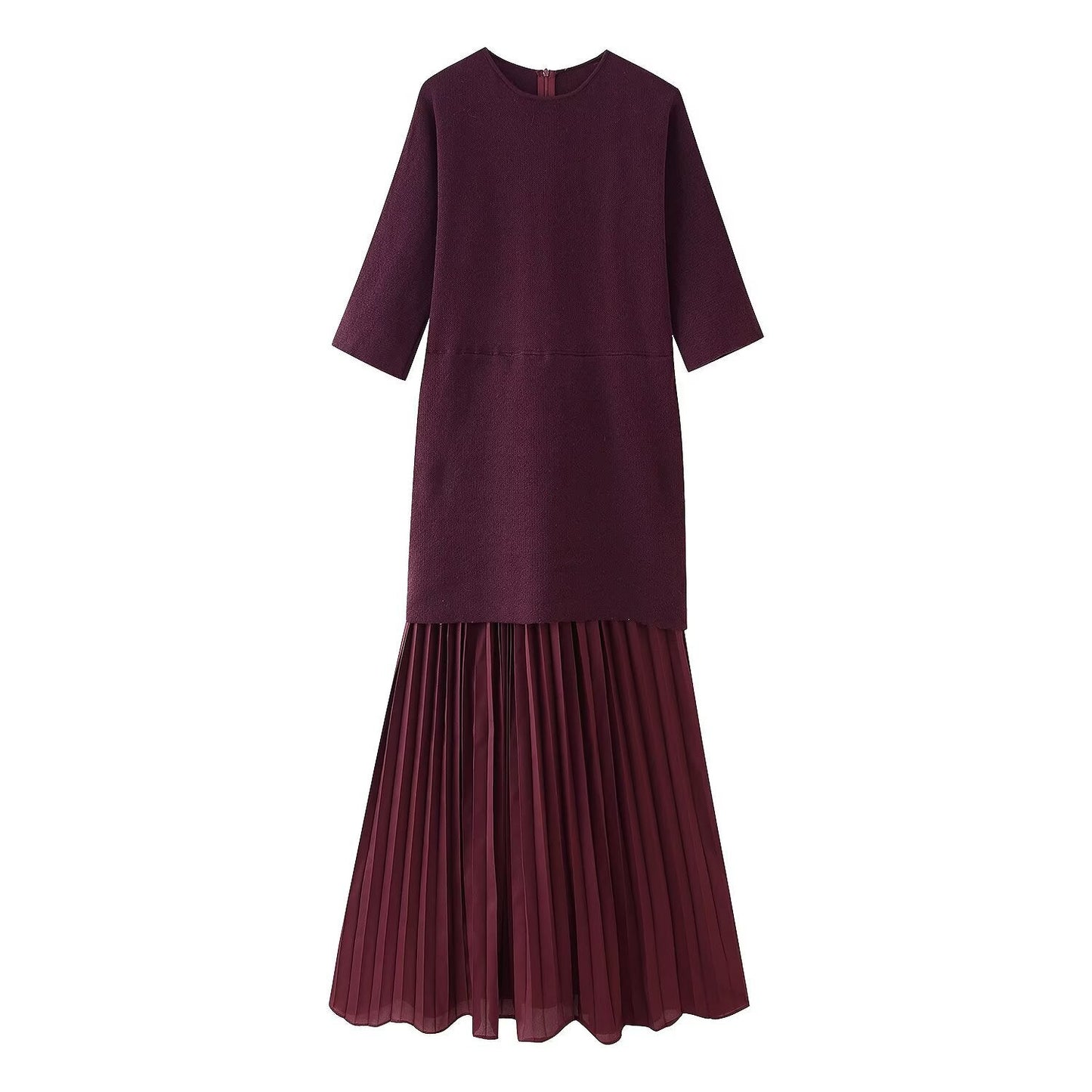 Elegant Round Neck Short Sleeved Pleated Dress