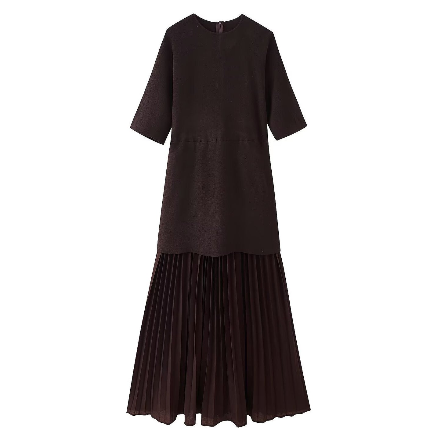 Elegant Round Neck Short Sleeved Pleated Dress