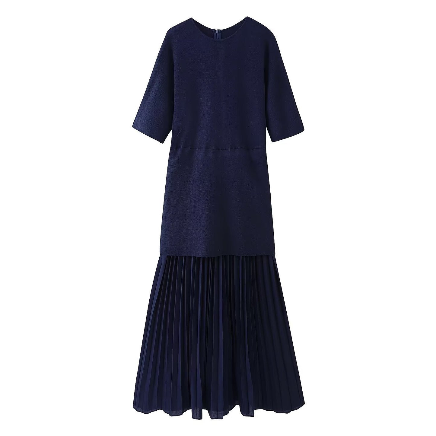 Elegant Round Neck Short Sleeved Pleated Dress