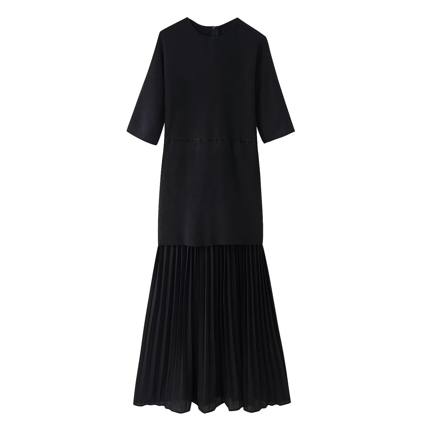 Elegant Round Neck Short Sleeved Pleated Dress