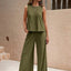 Round Neck Sleeveless Top and Wide Leg Pants Set - Korvel