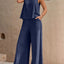 Round Neck Sleeveless Top and Wide Leg Pants Set - Korvel