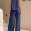 Round Neck Sleeveless Top and Wide Leg Pants Set - Korvel