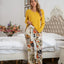 Round Neck Top and Printed Pants Lounge Set - Korvel