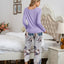 Round Neck Top and Printed Pants Lounge Set - Korvel