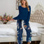 Round Neck Top and Printed Pants Lounge Set - Korvel