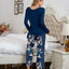 Round Neck Top and Printed Pants Lounge Set - Korvel
