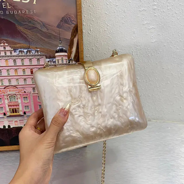 Sac de Soirée en Acrylique Blanc Perle de Luxe pour Femmes