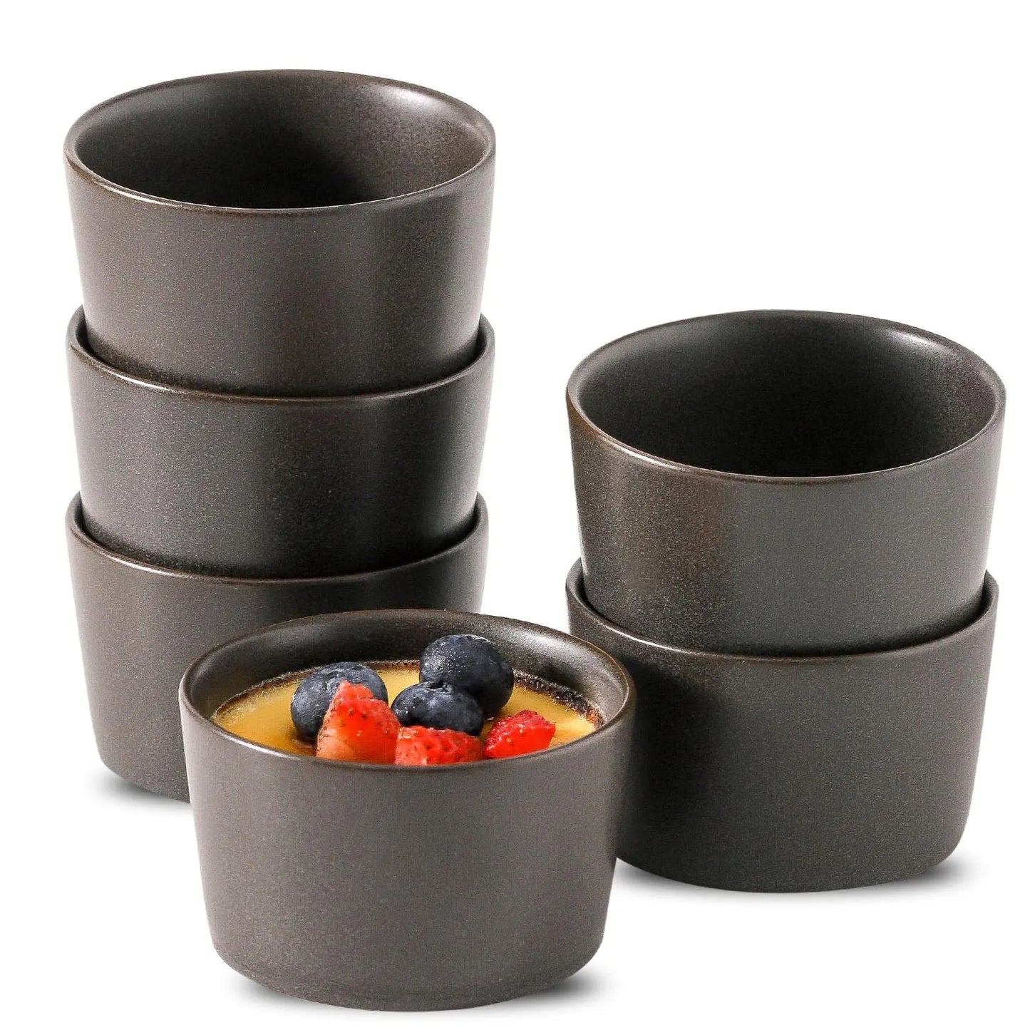 Ramequins Tikooere 4 oz Noir Mat - Ensemble de 6 pour Cuisson et Service