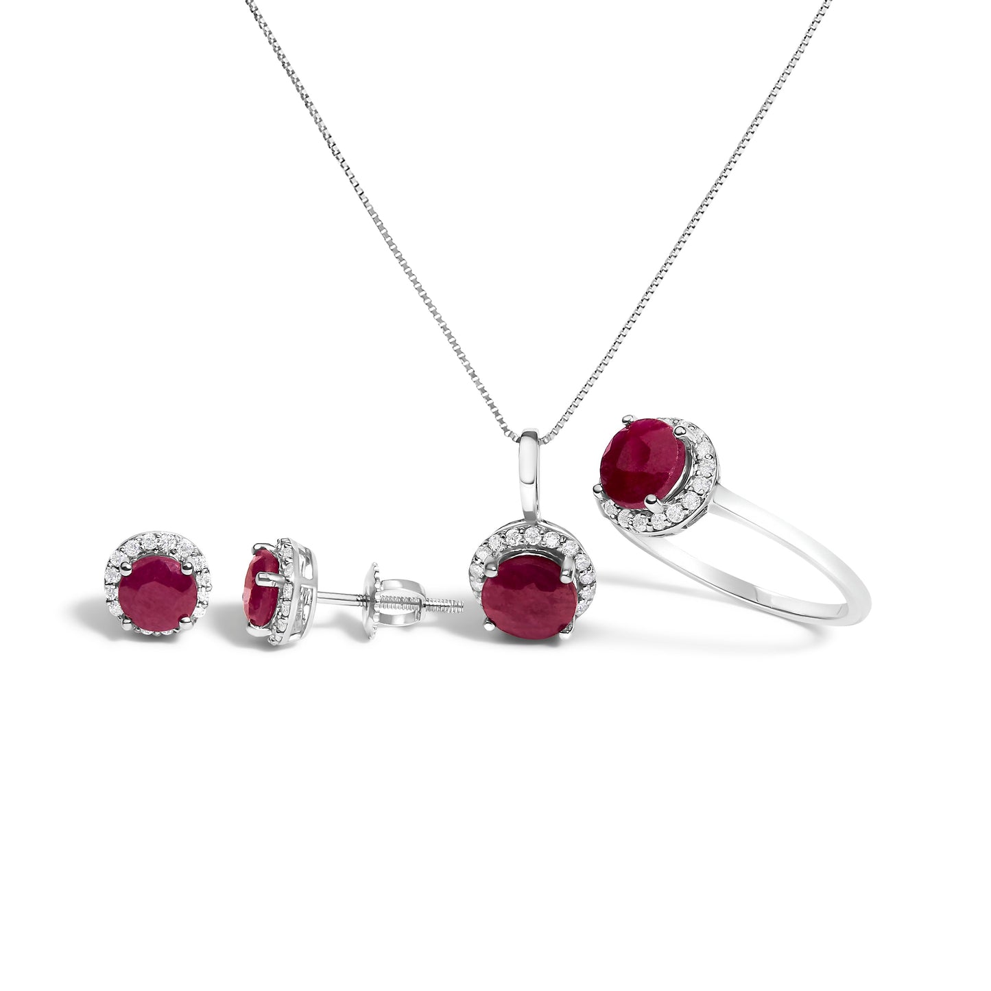 10K White Gold Purple Amethyst & Diamond Halo Jewelry Set