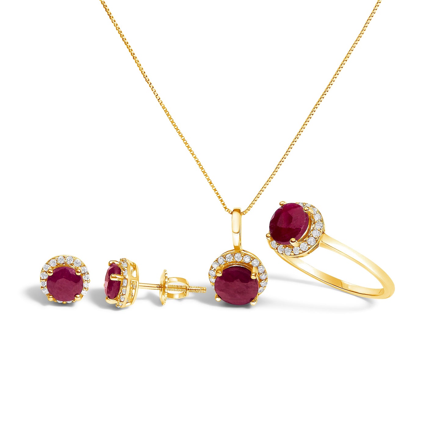 10K White Gold Purple Amethyst & Diamond Halo Jewelry Set