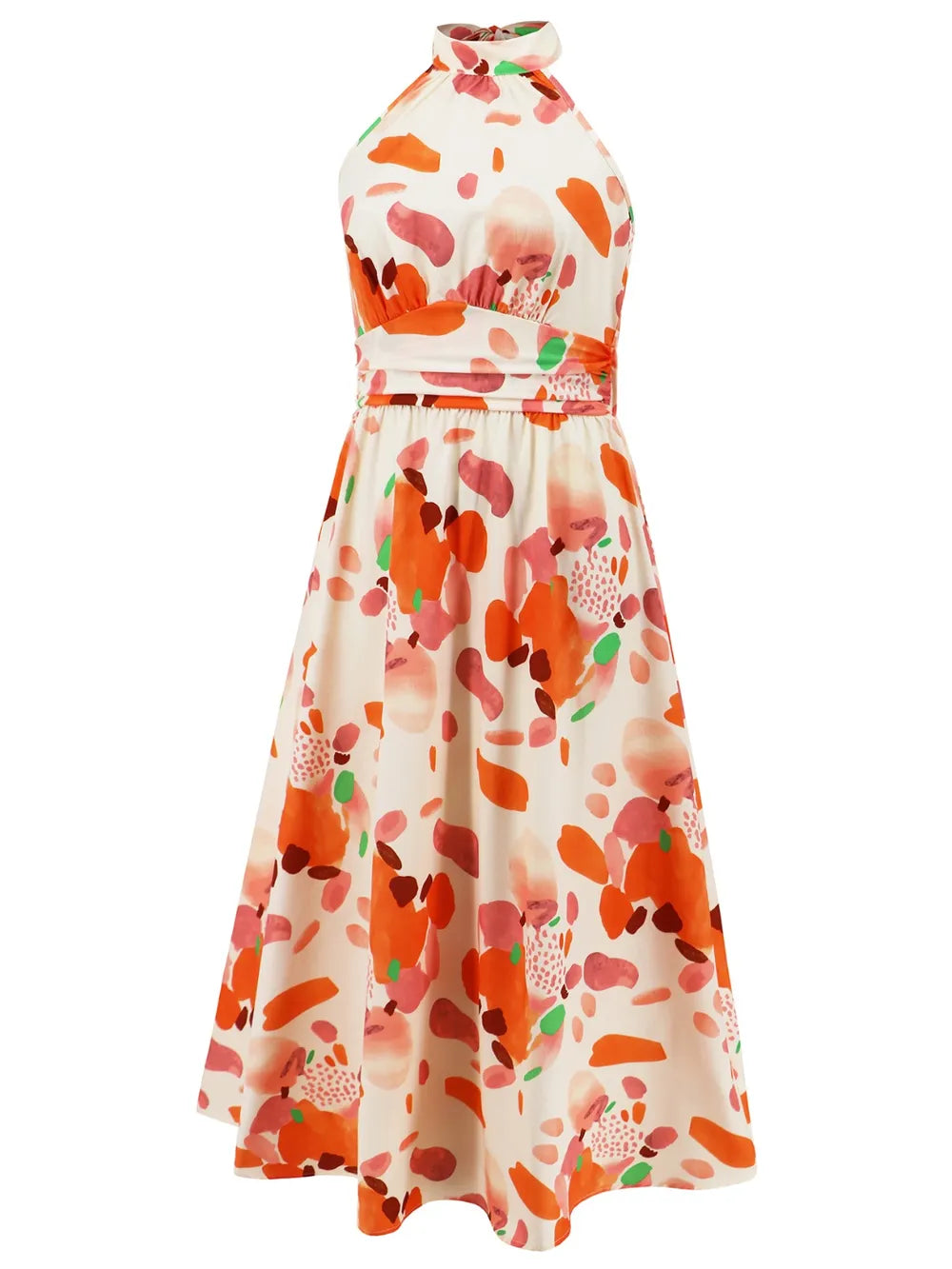 Ruched Printed Halter Neck Dress - Korvel