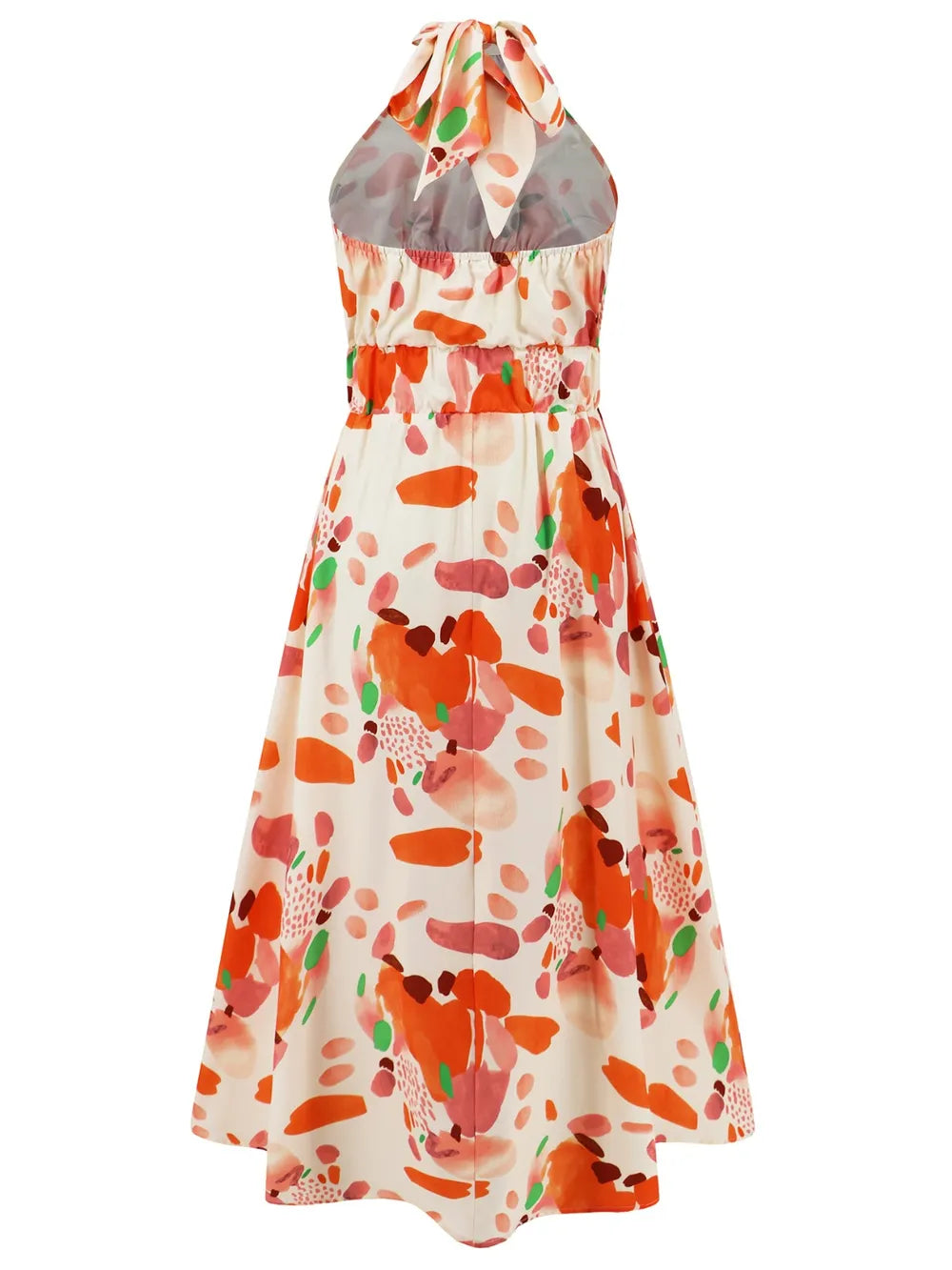 Ruched Printed Halter Neck Dress - Korvel