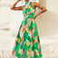 Ruched Printed Halter Neck Dress - Korvel