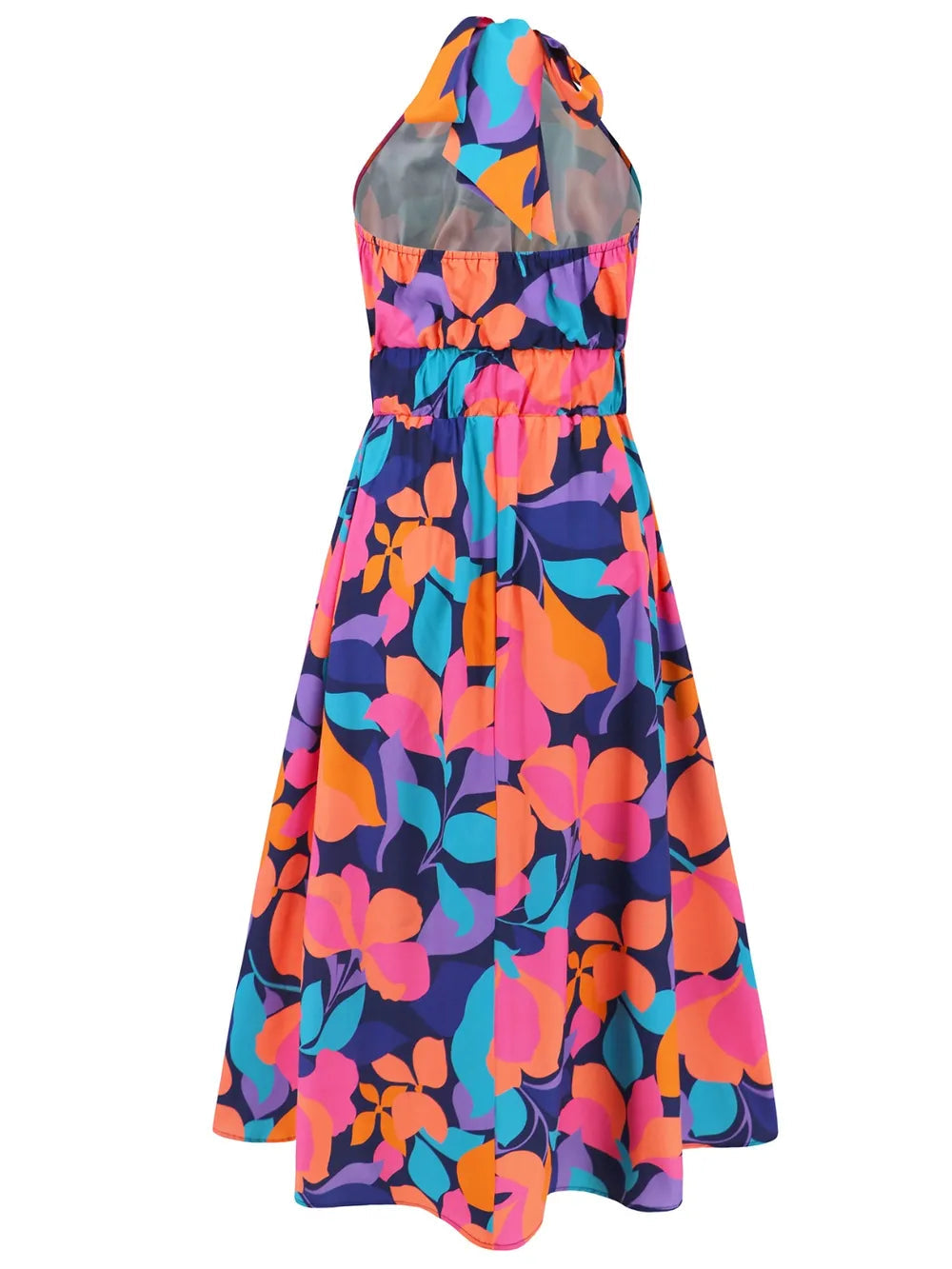 Ruched Printed Halter Neck Dress - Korvel
