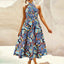 Ruched Printed Halter Neck Dress - Korvel
