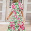 Ruched Printed Surplice Short Sleeve Dress - Korvel