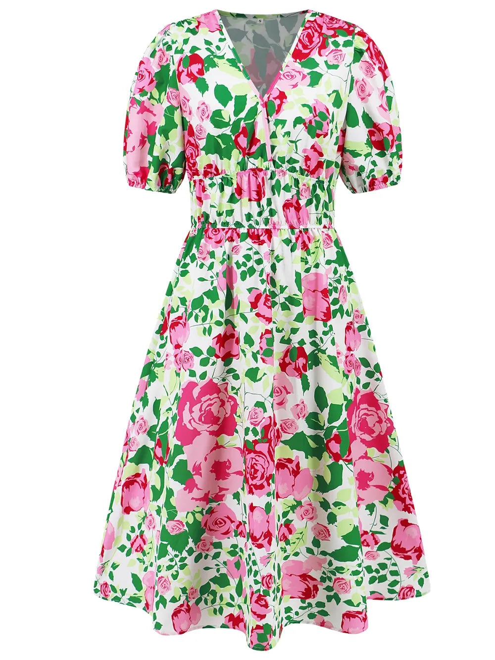 Ruched Printed Surplice Short Sleeve Dress - Korvel