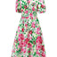 Ruched Printed Surplice Short Sleeve Dress - Korvel