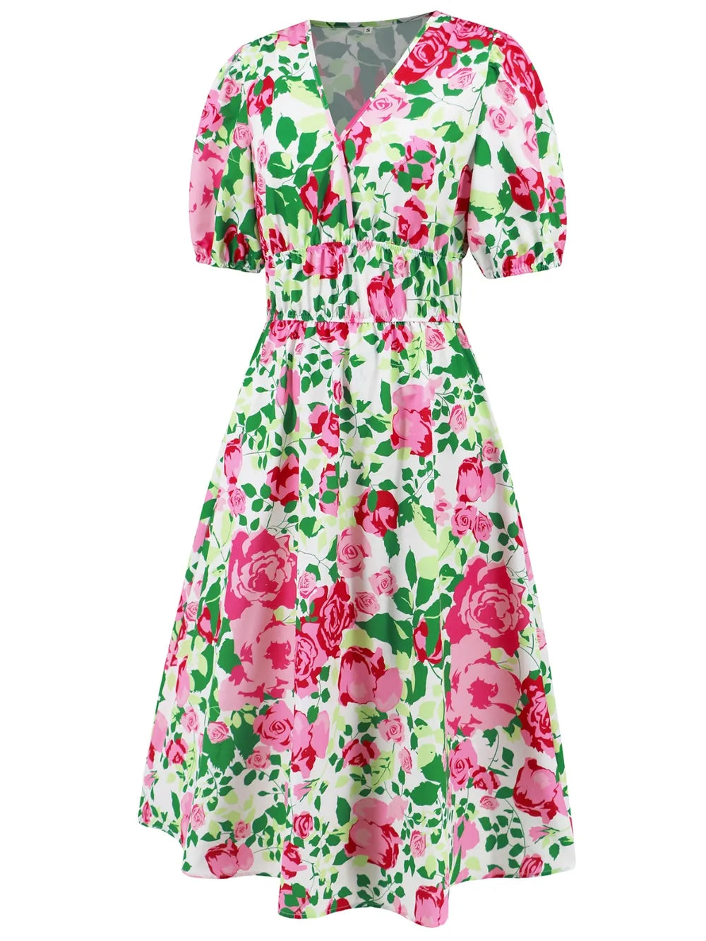Ruched Printed Surplice Short Sleeve Dress - Korvel