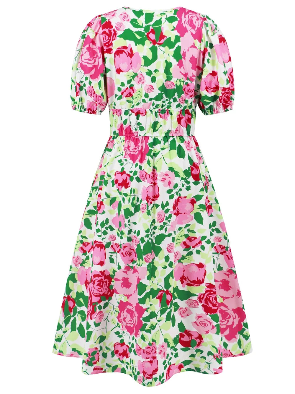 Ruched Printed Surplice Short Sleeve Dress - Korvel