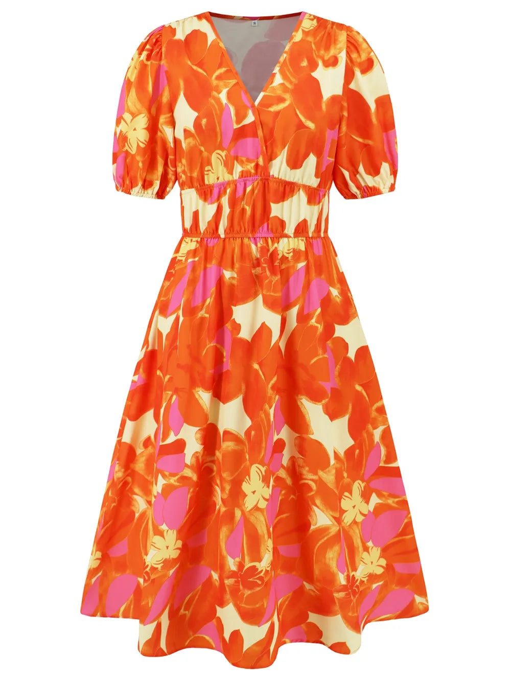 Ruched Printed Surplice Short Sleeve Dress - Korvel