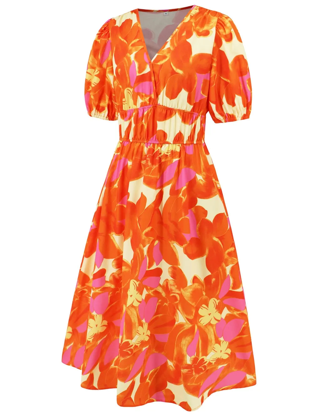 Ruched Printed Surplice Short Sleeve Dress - Korvel