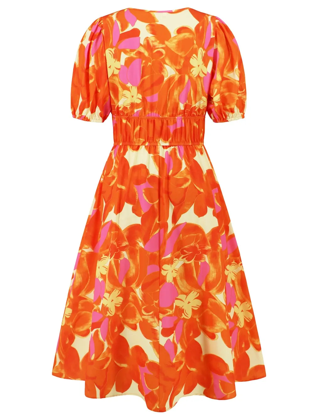 Ruched Printed Surplice Short Sleeve Dress - Korvel