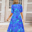 Ruched Printed Surplice Short Sleeve Dress - Korvel