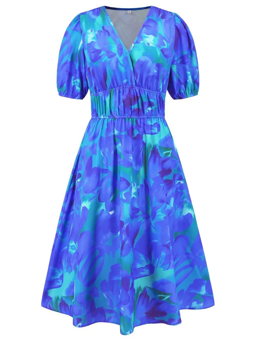 Ruched Printed Surplice Short Sleeve Dress - Korvel