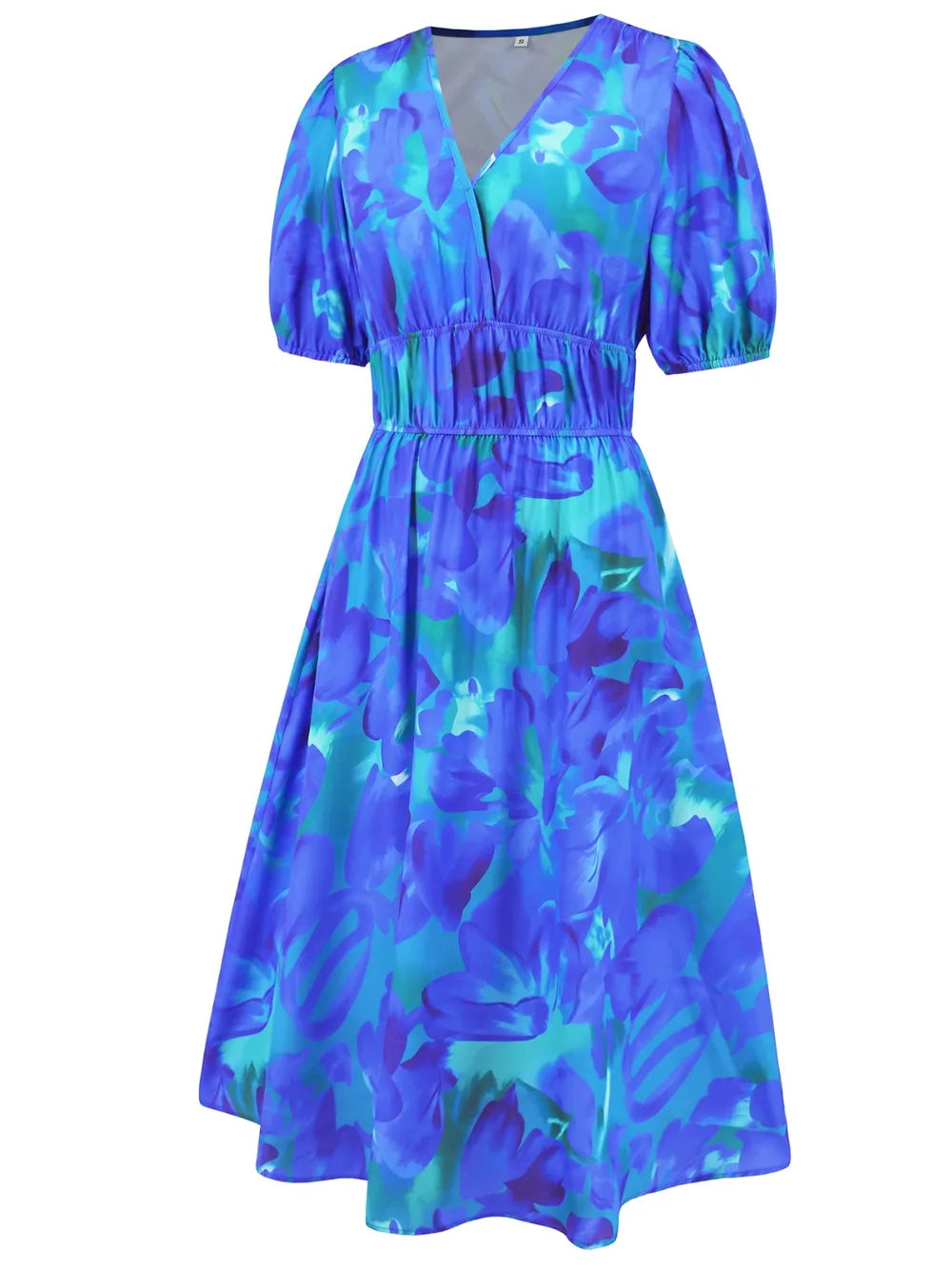 Ruched Printed Surplice Short Sleeve Dress - Korvel