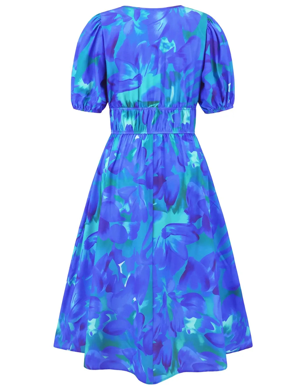 Ruched Printed Surplice Short Sleeve Dress - Korvel