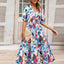Ruched Printed Surplice Short Sleeve Dress - Korvel