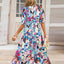 Ruched Printed Surplice Short Sleeve Dress - Korvel