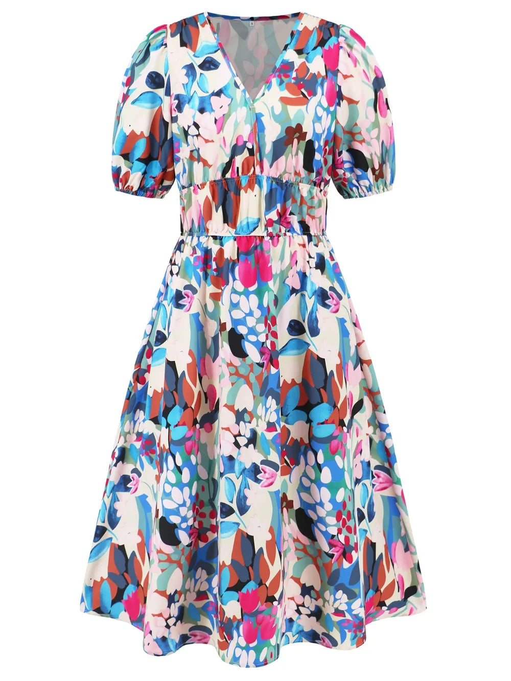 Ruched Printed Surplice Short Sleeve Dress - Korvel
