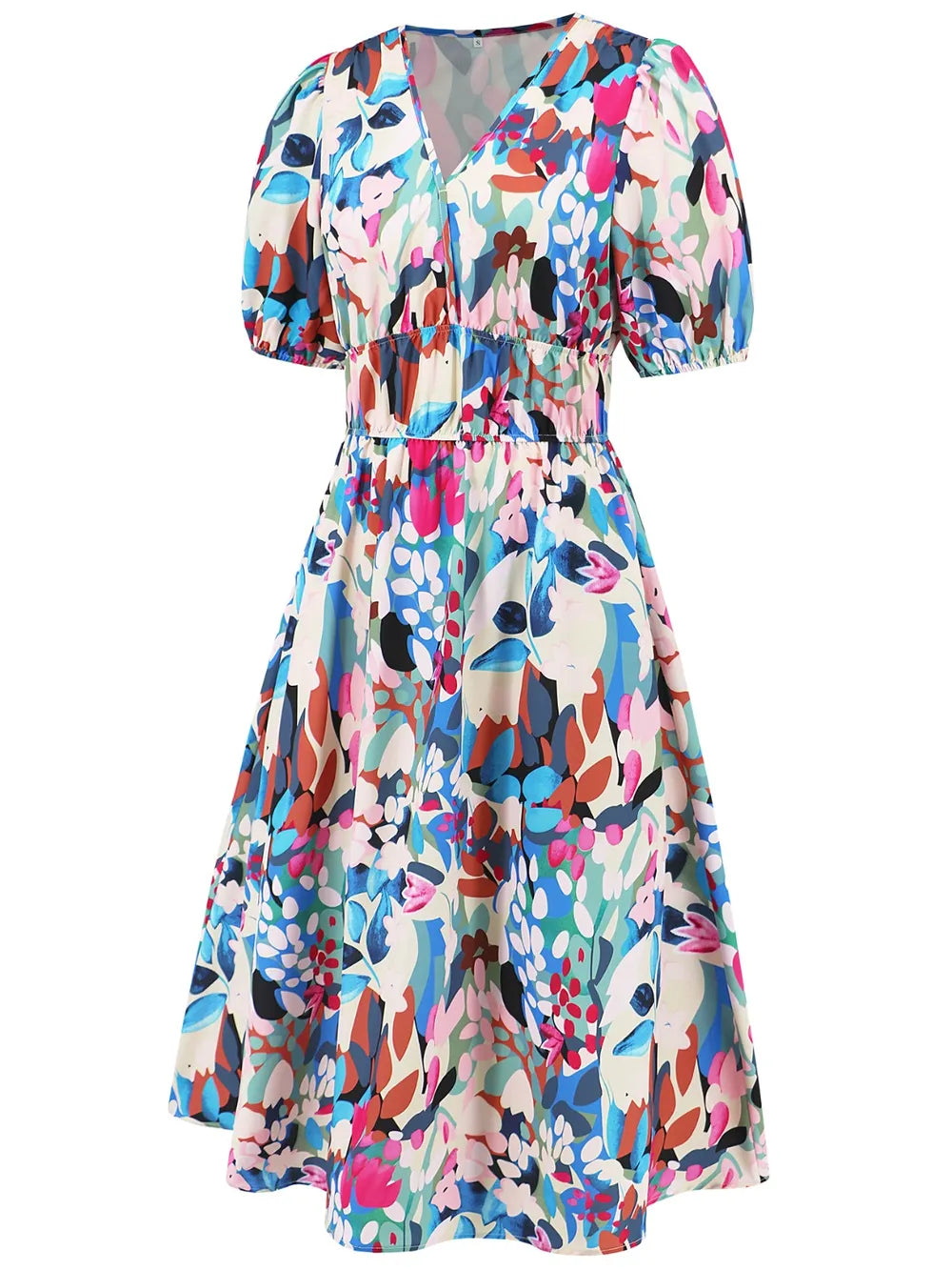 Ruched Printed Surplice Short Sleeve Dress - Korvel