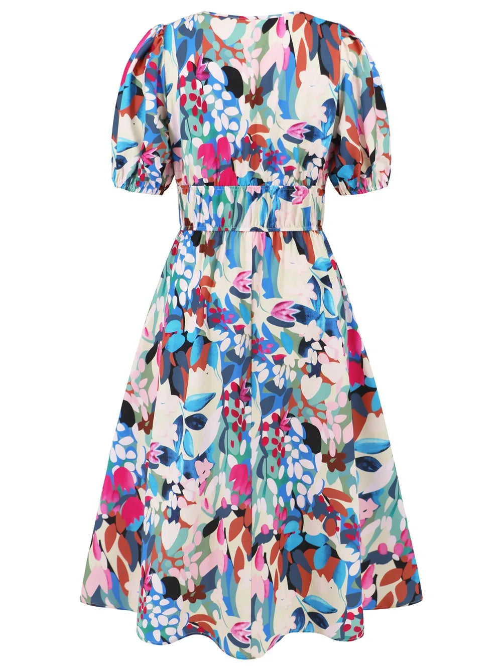 Ruched Printed Surplice Short Sleeve Dress - Korvel