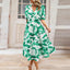 Ruched Printed Surplice Short Sleeve Dress - Korvel